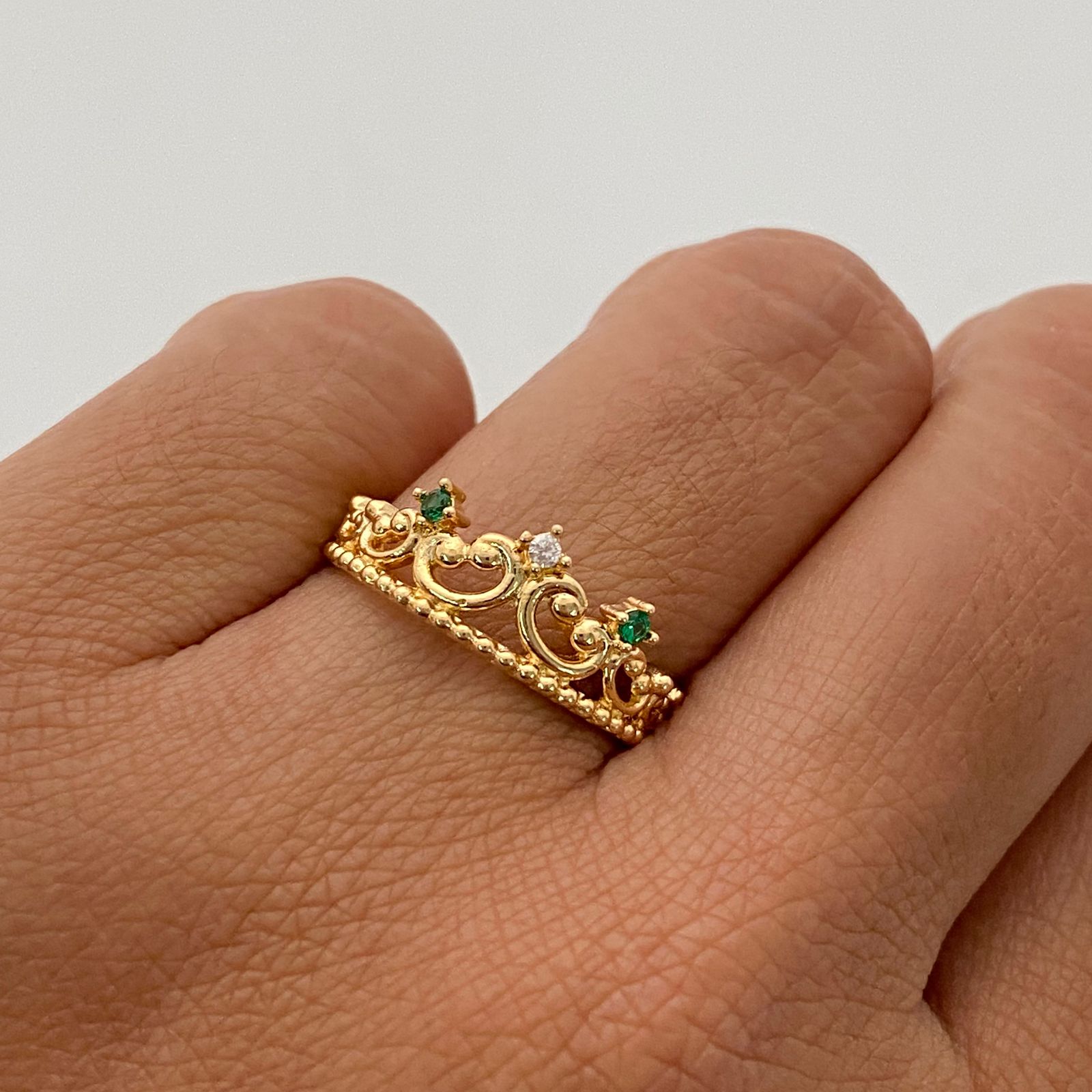 Anillo 15 Casting Blanco y Verde Oro amarillo 18k / Talla 6 / 2,2 Gr