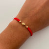 Pulsera tejida Corazon Inflado bolas lisas 4mm Rojo Oro amarillo 18k 0,5 Gr