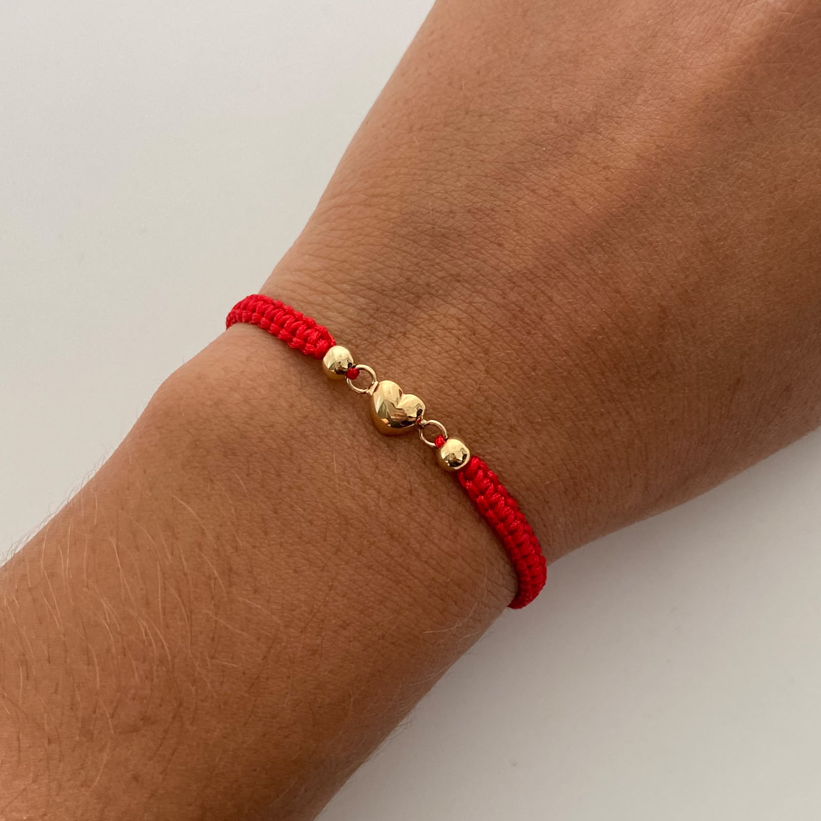 Pulsera tejida Corazon Inflado bolas lisas 4mm Rojo Oro amarillo 18k 0,5 Gr