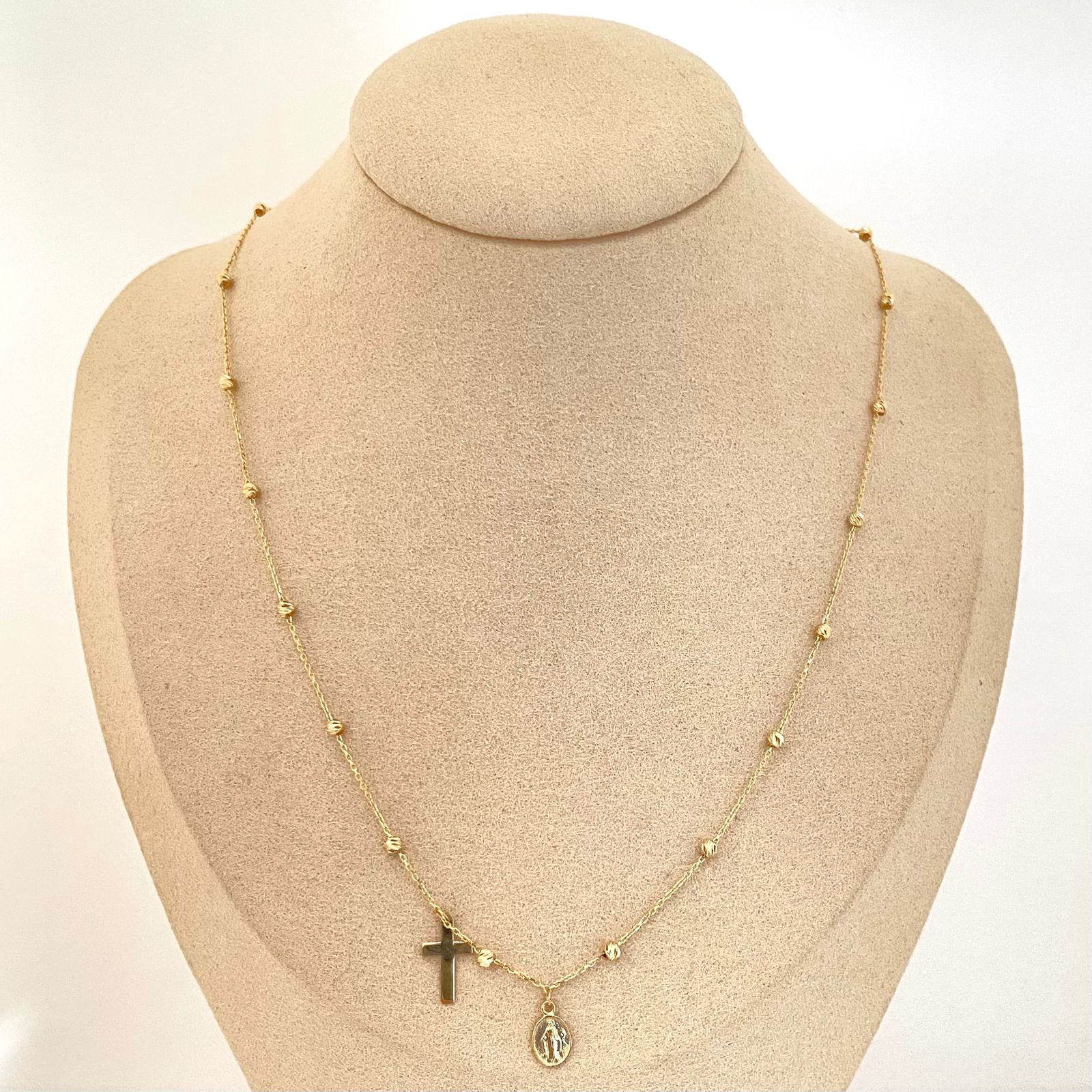 Cadena It balines diamantados virgen milagrosa cruz lisa Oro amarillo 18k +4 / 2,55 Gr / 2,5 mm / 45 Cm