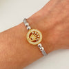 Pulsera tejida silueta corona casting bolas lisas #5 Oro amarillo y Oro blanco 18k 4,15 Gr