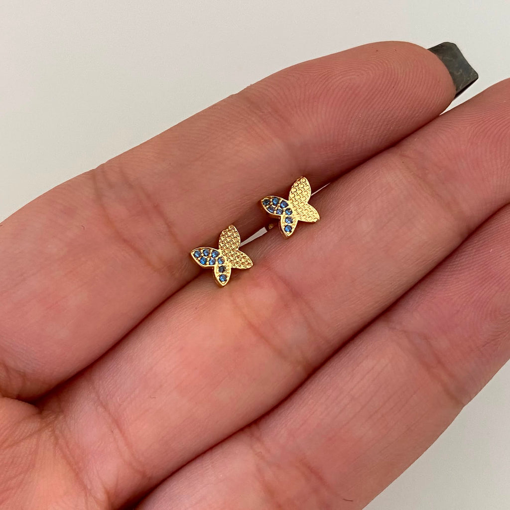 Topos Mariposa Casting Azul Oro amarillo 18k 0,85 Gr / 6,4 mm