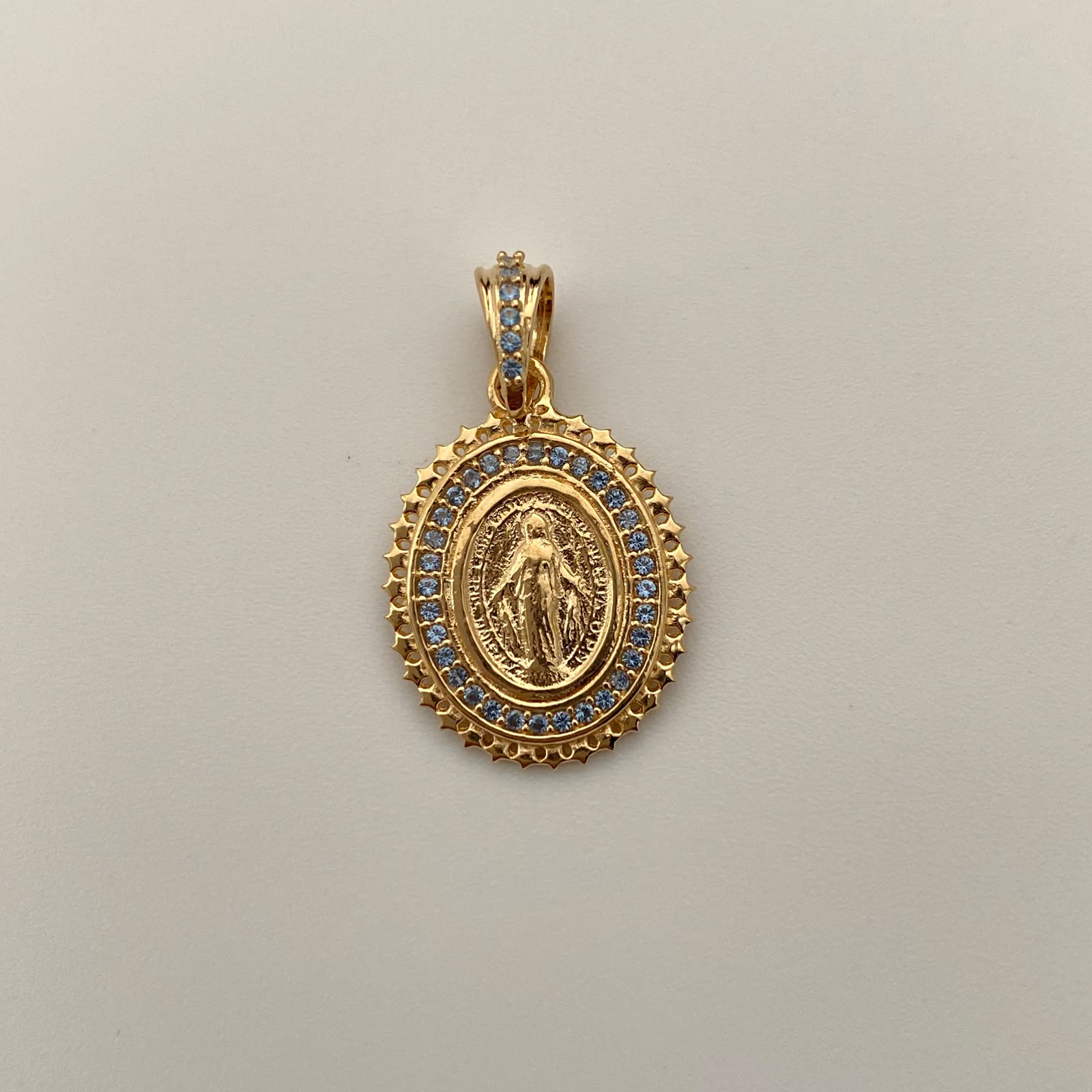 Dije Redondo Casting Azul Pastel Virgen Milagrosa Oro amarillo 18k 2,5 Gr / 15,9 mm / 2,6 Cm