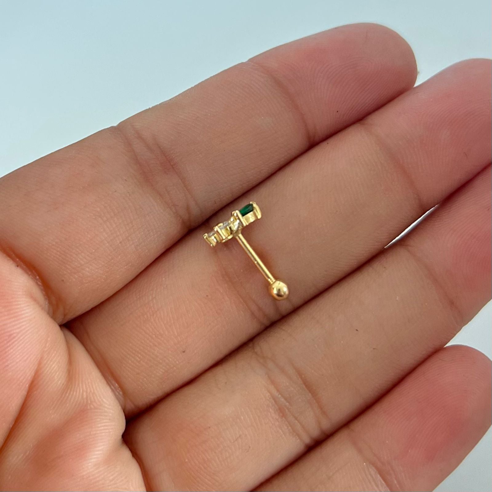 Piercing flor y circon verde (joya ) Oro amarillo 18k 0,8 Gr