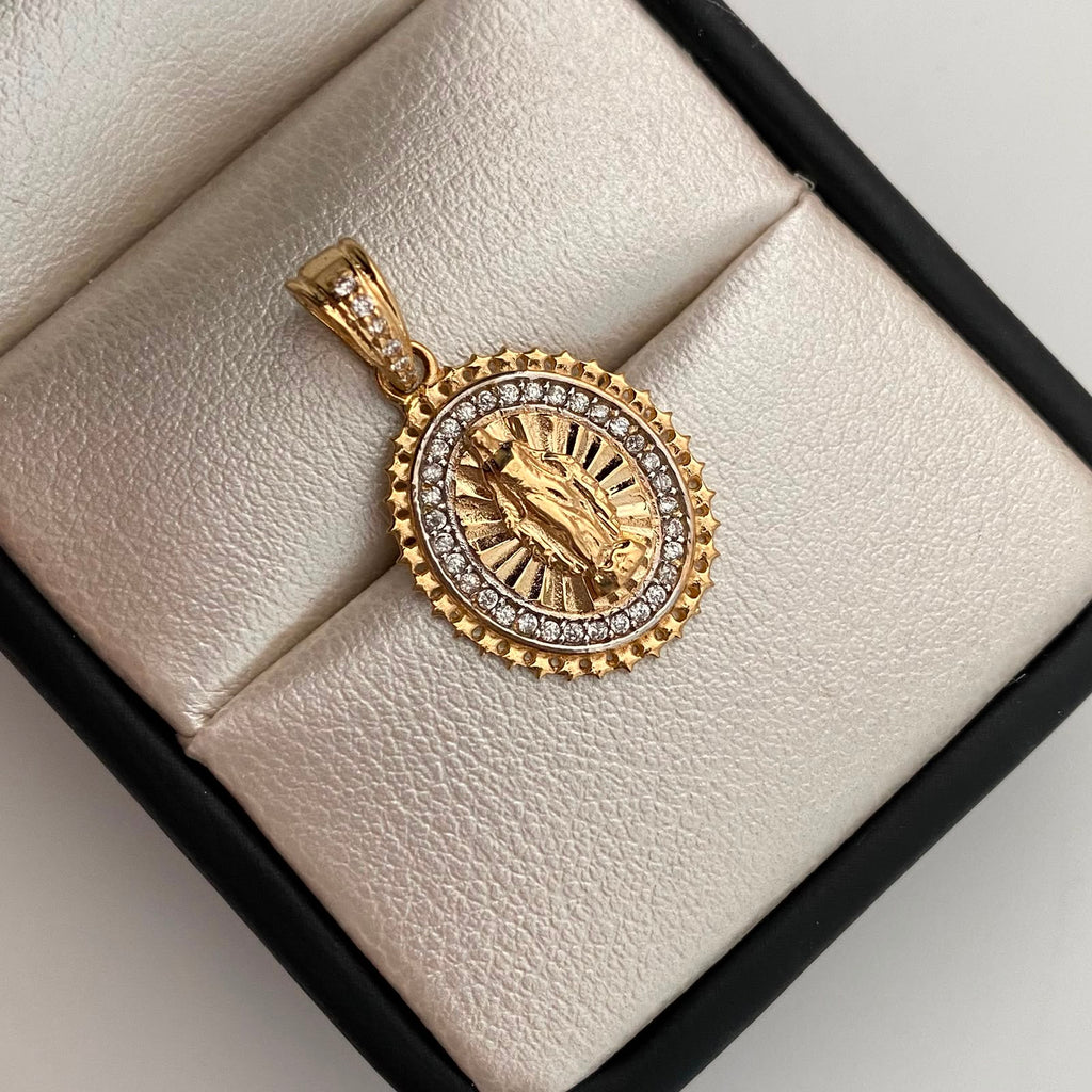 Dije Redondo Casting Blanco Virgen Milagrosa Oro amarillo y Oro blanco 18k 3 Gr / 15,9 mm / 2,6 Cm