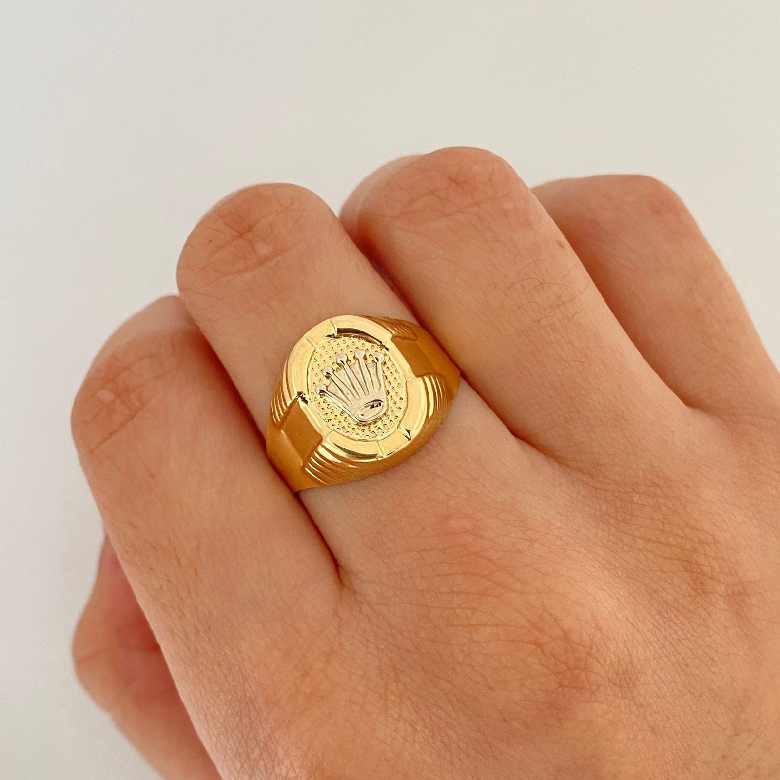 Anillo troquel ovalado corona rx Oro amarillo y Oro blanco 18k / Talla 10 1/4 / 3,65 Gr
