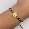 Pulsera tejida Herraje virgen milagrosa+ bolas diamantadas 6,5,4mm Oro amarillo 18k 1,34 Gr