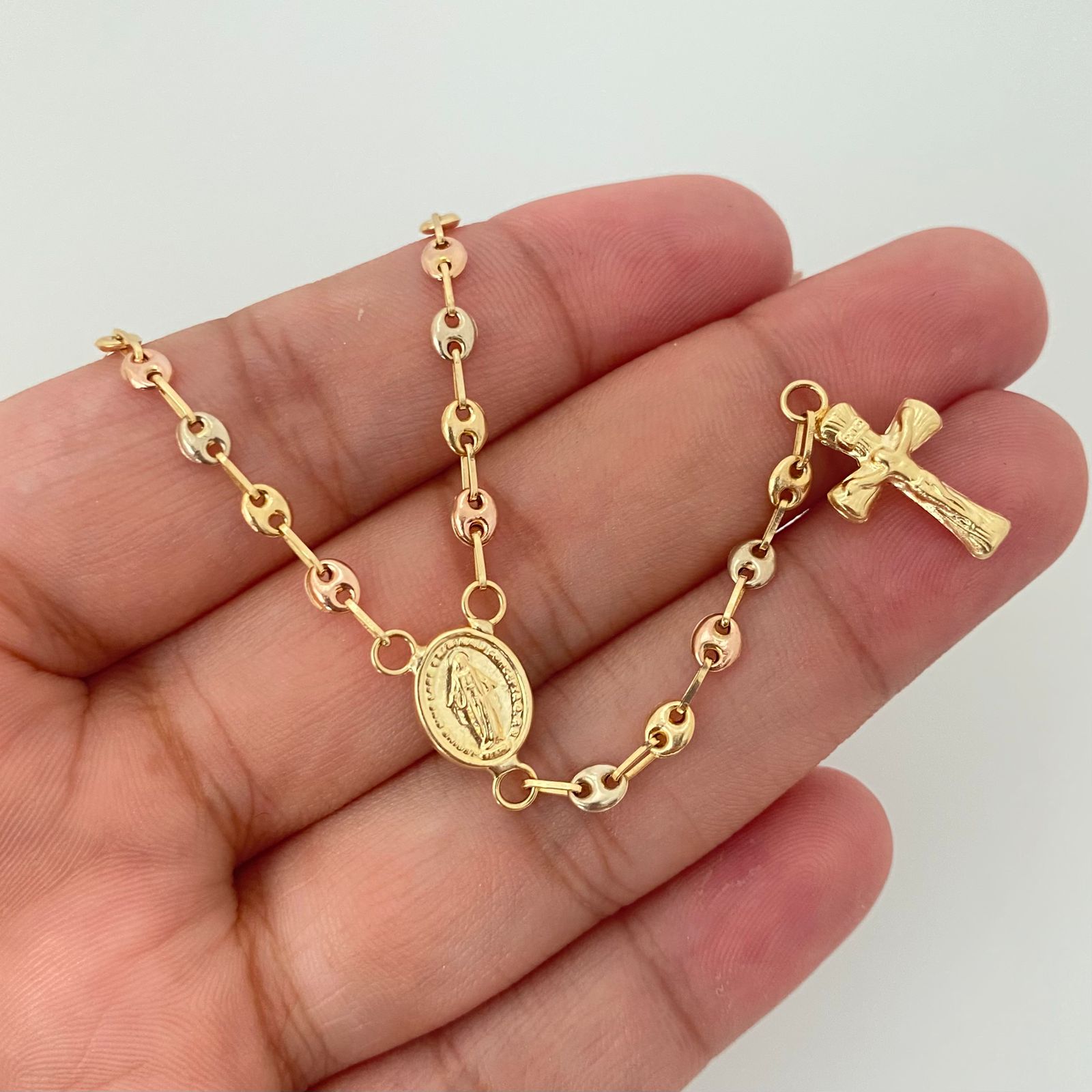 Rosario gc virgen milagrosa Tres oros 18k 6,35 Gr / 3,3 mm / 50 Cm Broche 0,40