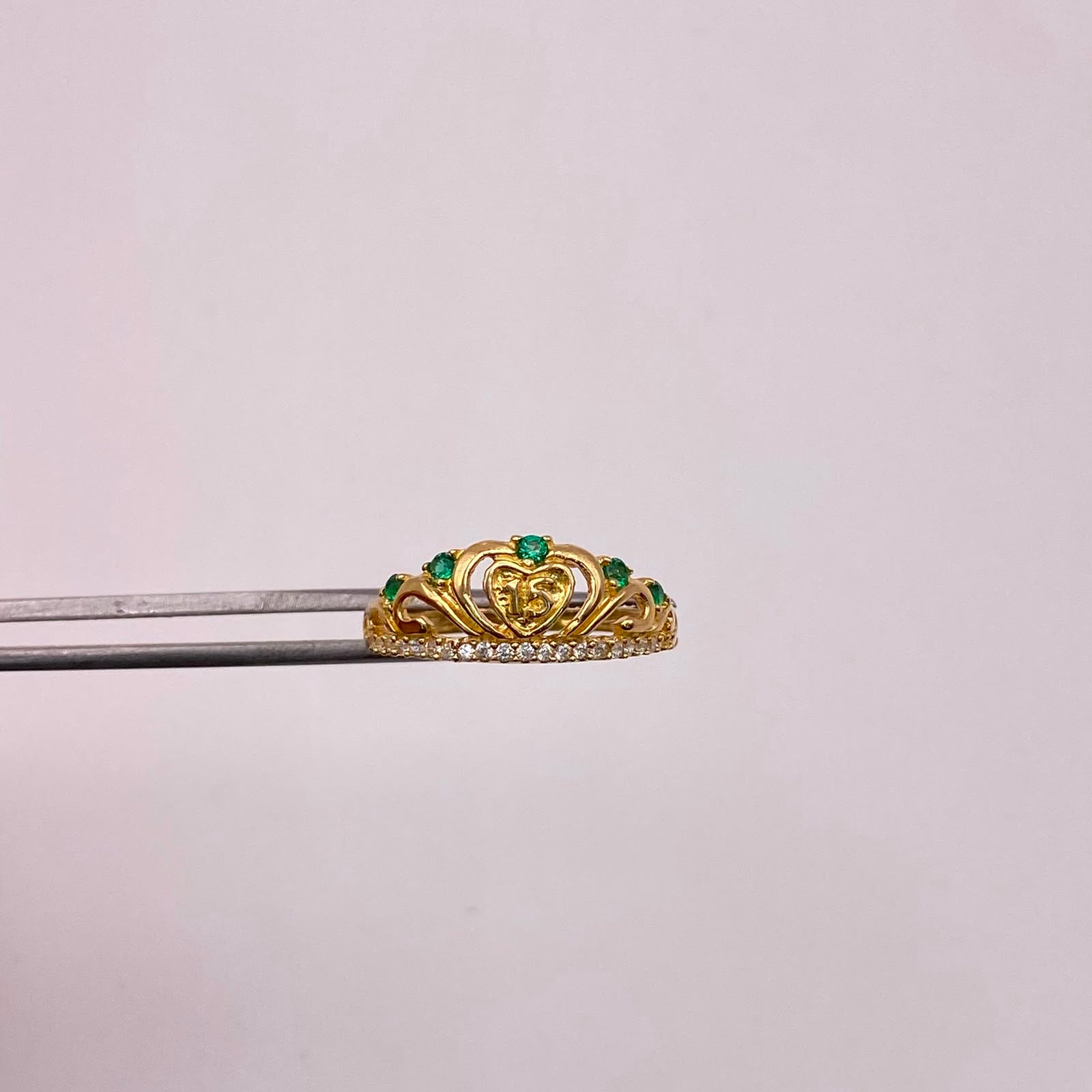 Anillo 15 Casting verde Oro amarillo 18k / Talla 6 1/4 / 2,15 Gr
