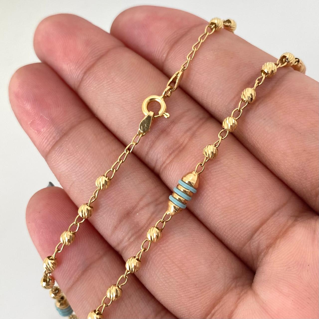 Cadena rustica cauchos colores militar balines diamantados Oro amarillo 18k 7,30 Gr / 4,1 mm / 45 Cm Broche 0,15