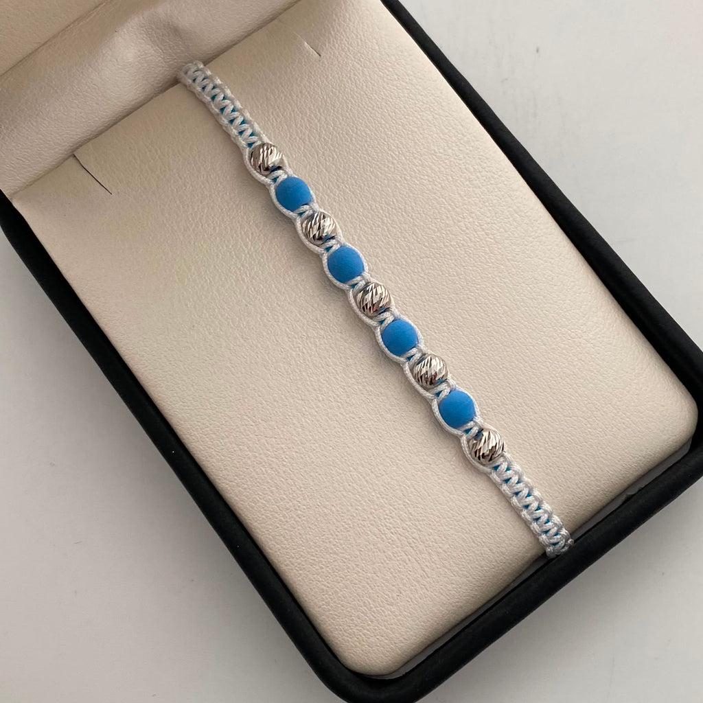 Pulsera tejida Bolas Diamantadas 5mm Oro blanco 18k 0,7 Gr