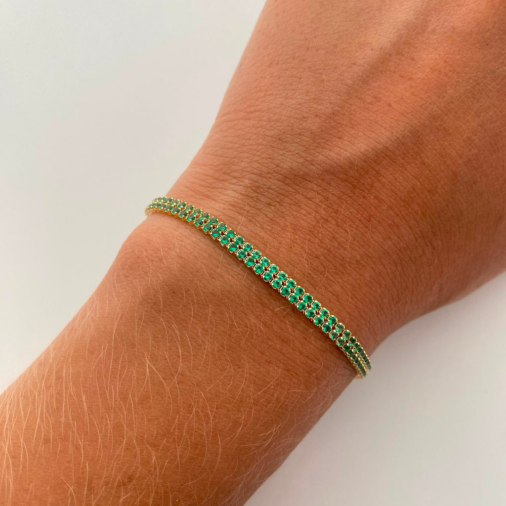 Pulso It Tennis Verde Doble Oro amarillo 18k 3,1 Gr / 3,2 mm / 18,4 Cm