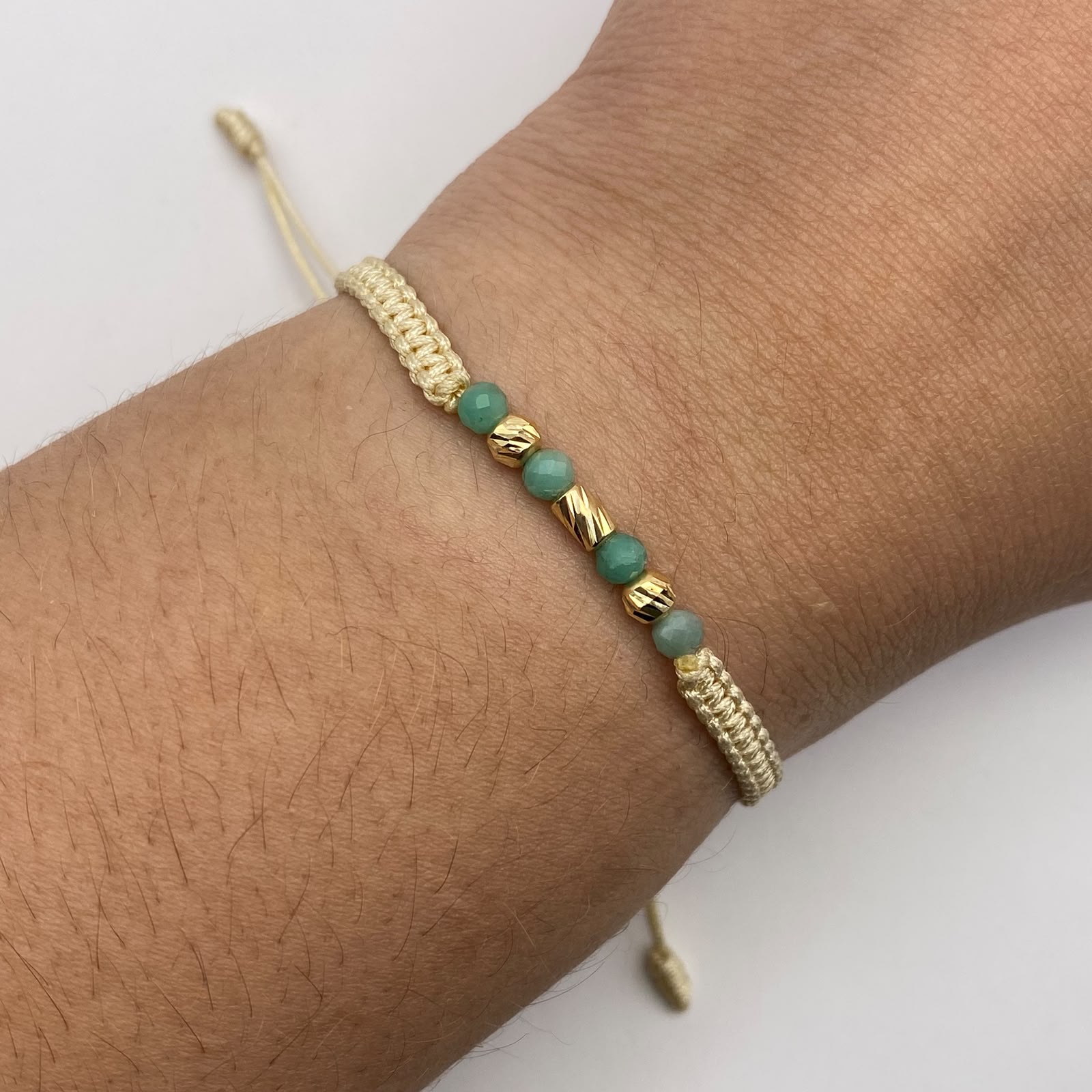Pulsera tejida Bolas diamantadas 4mm+ cilindro+ morrallas 4mm Oro amarillo 18k 0,23 Gr