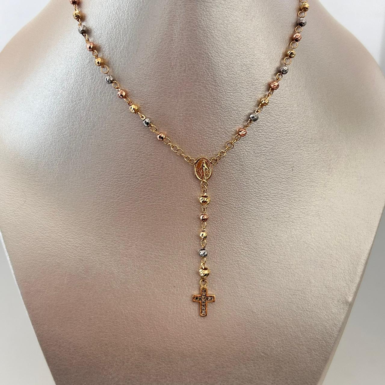 Rosario Bola diamantada 3mm Tres oros 18k 6,95 Gr / 50 Cm  Broche 0,30