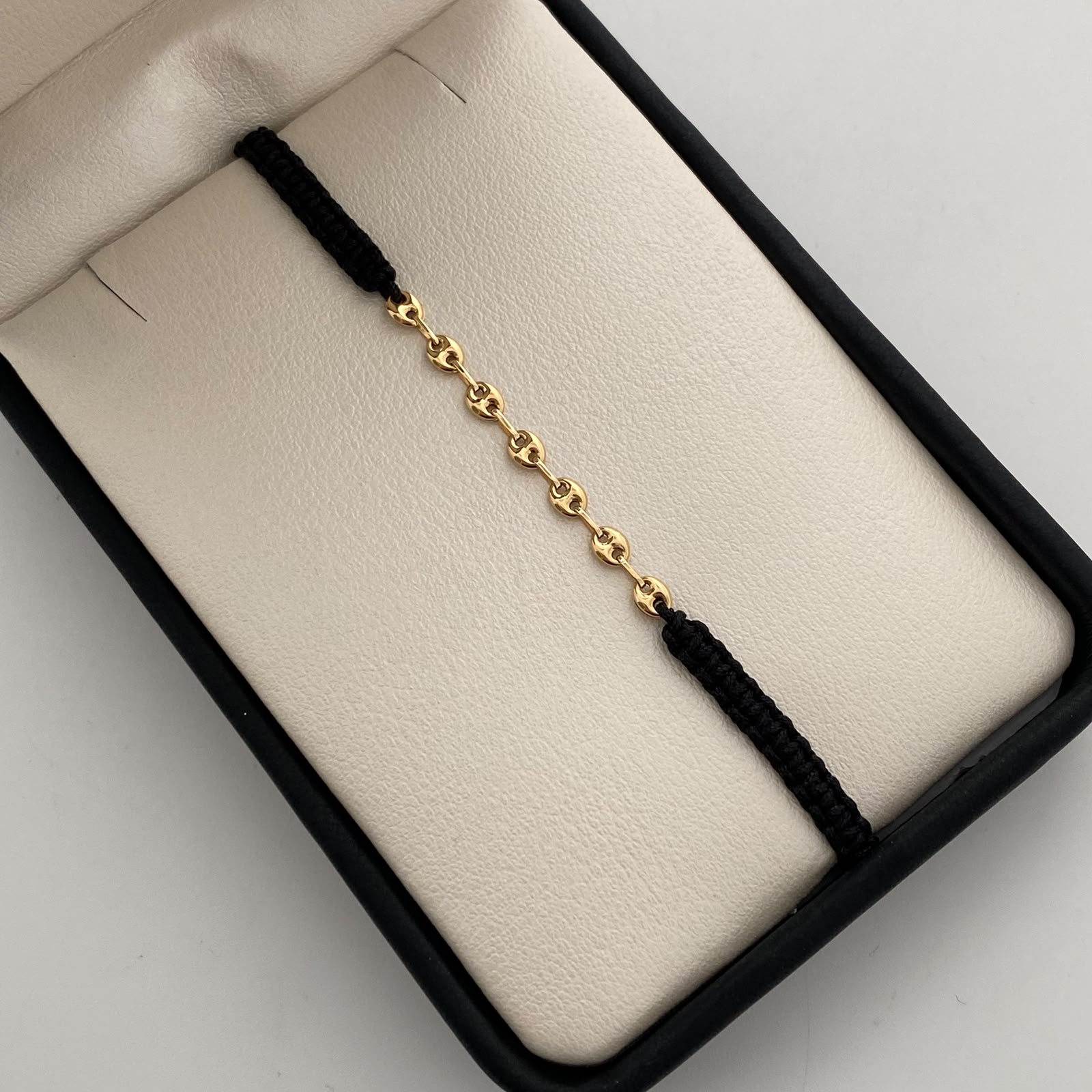 Pulsera tejida Gc Liso Negro Oro amarillo 18k 0,4 Gr