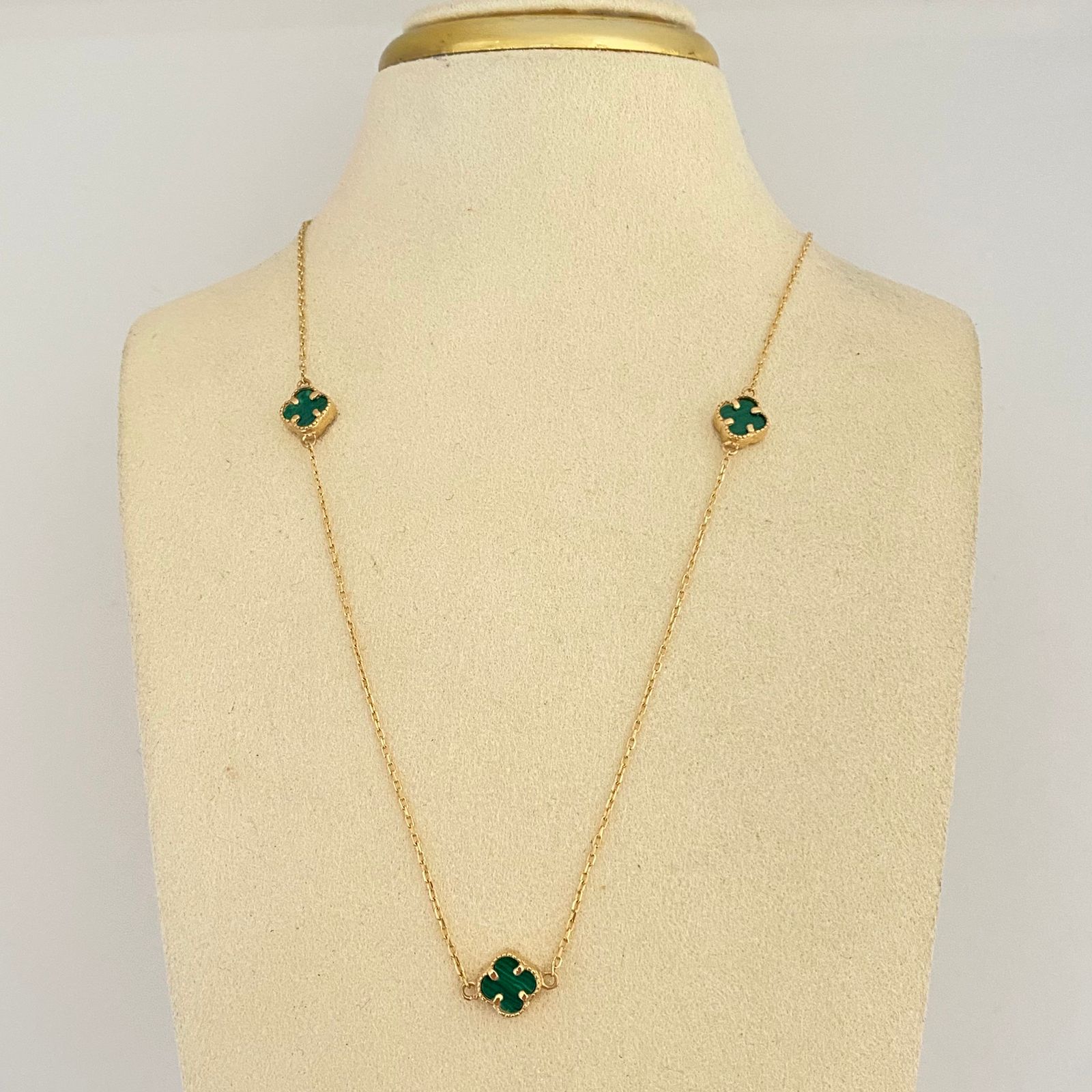 Cadena It trebol fondo verde Oro amarillo 18k +4 / 3,3 Gr / 7,3 mm / 45 Cm