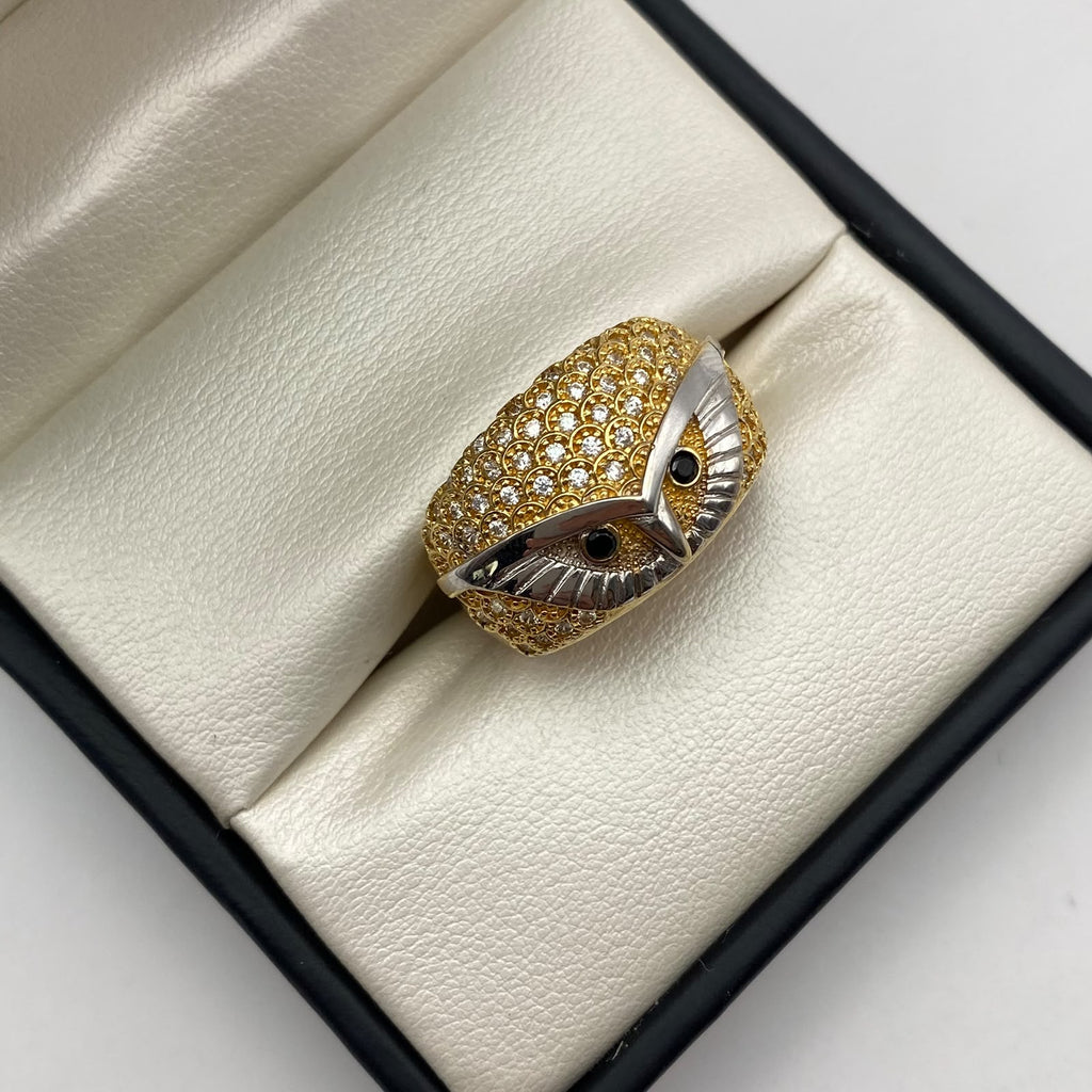 Anillo buho Oro amarillo y Oro blanco 18k / Talla 10 / 12,20 Gr / 6,52 mm