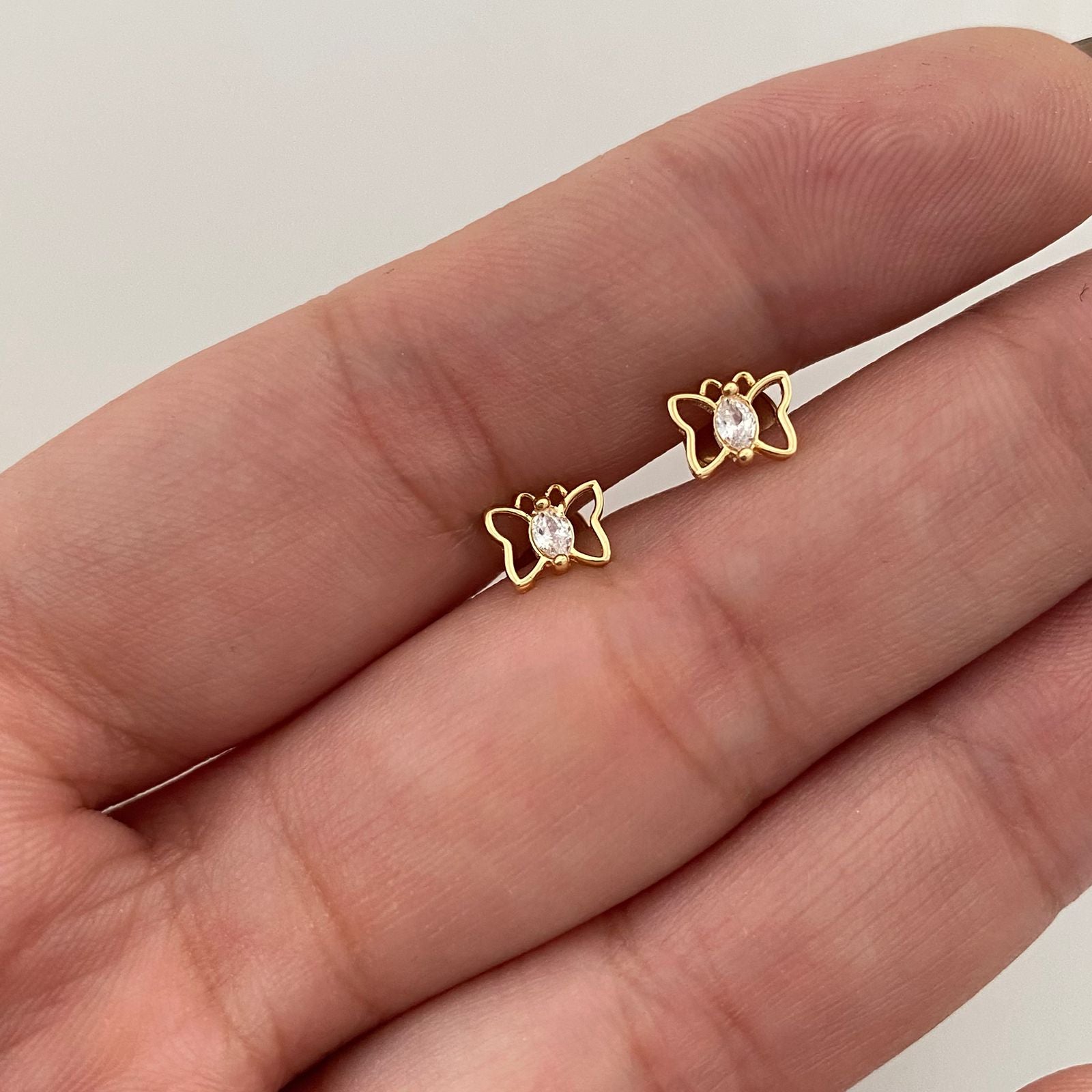 Topos Mariposa circon blanco Oro amarillo 18k 0,7 Gr / 6,5 mm