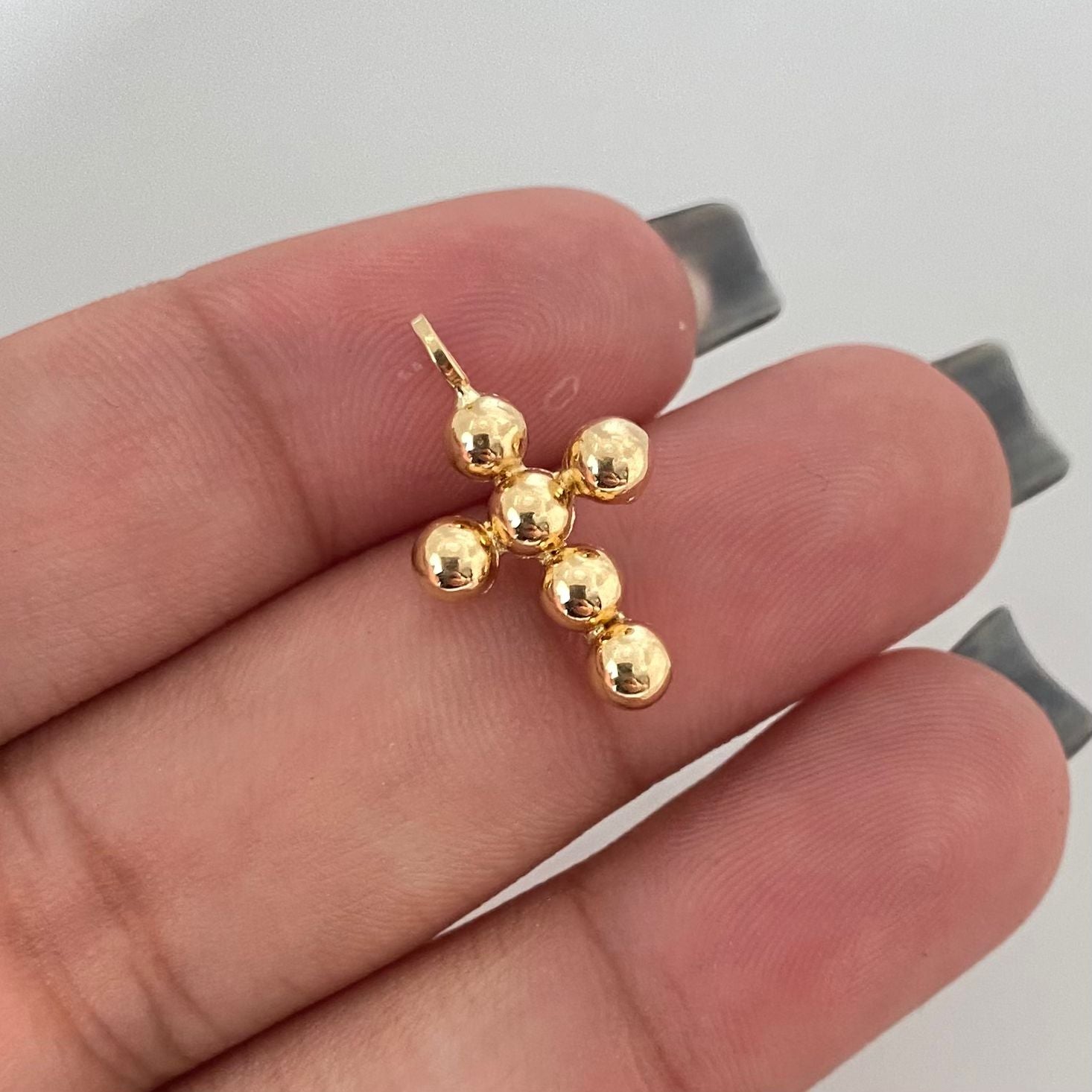 Dije cruz balines lisos Oro amarillo 18k 0,7 Gr / 2,0 Cm