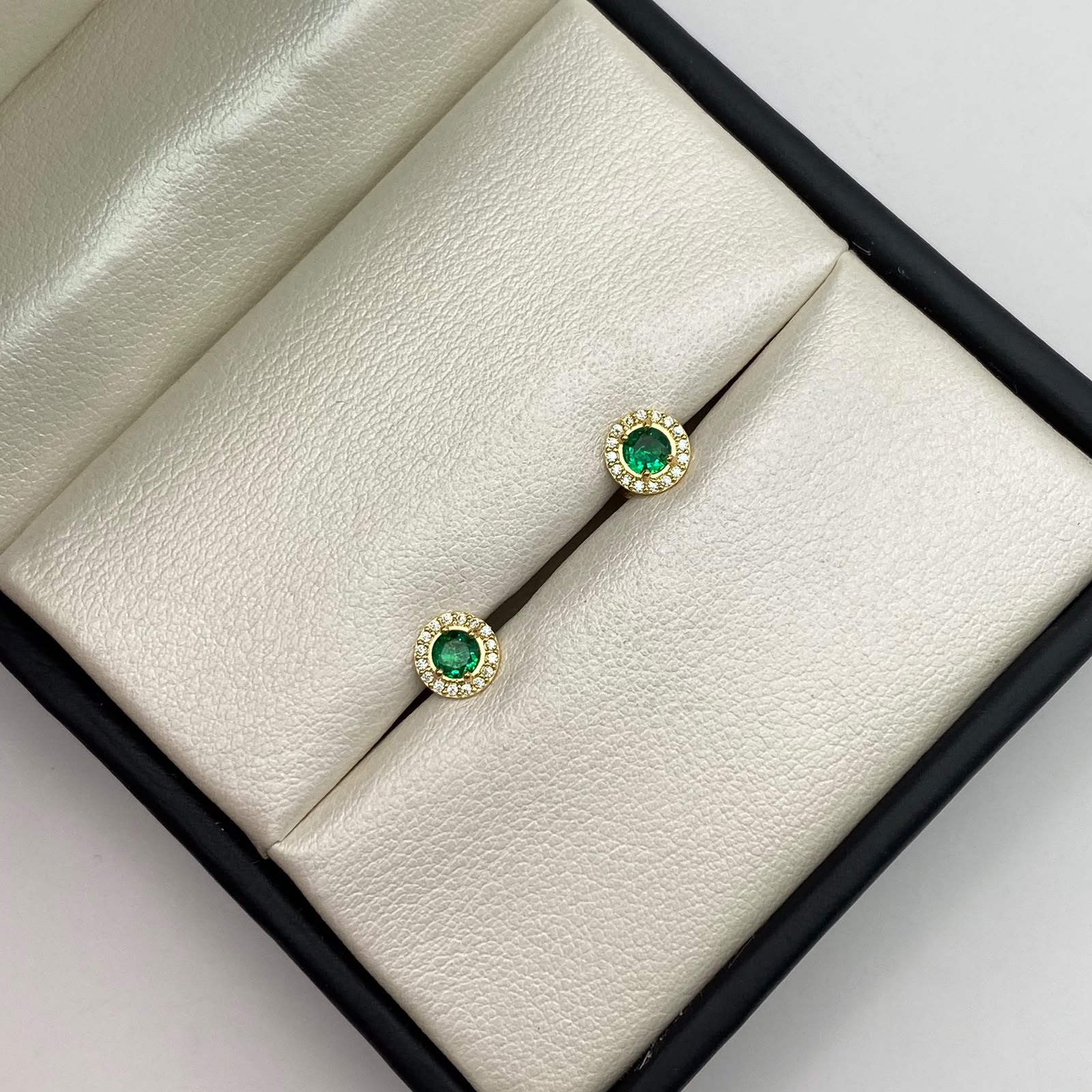 Topos circulo circones blancos y verde Oro amarillo 18k 0,95 Gr / 6,25 mm