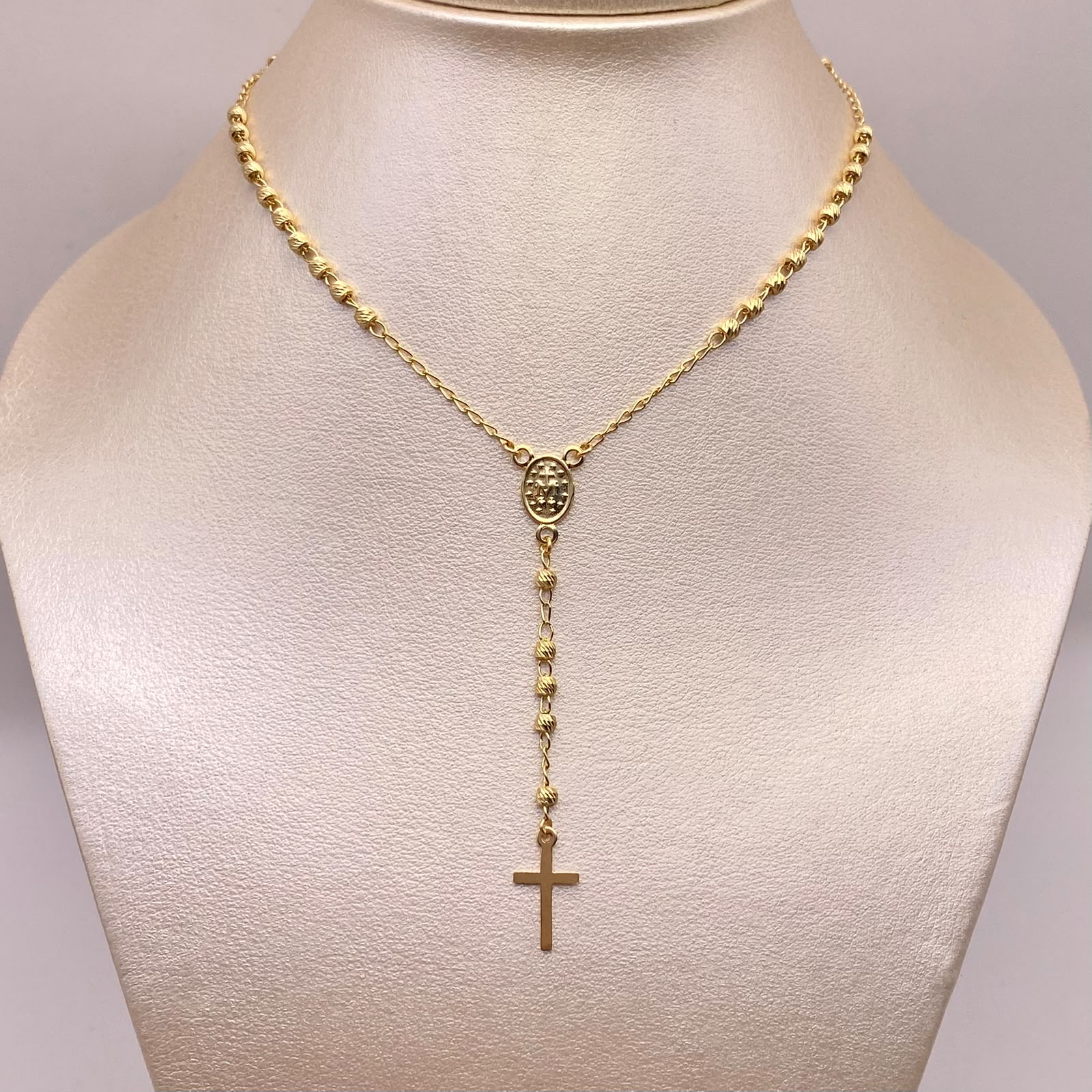 Rosario bola diamantada 3mm virgen milagrosa Oro amarillo 18k 6,46 Gr / 55 Cm  Broche 0,40
