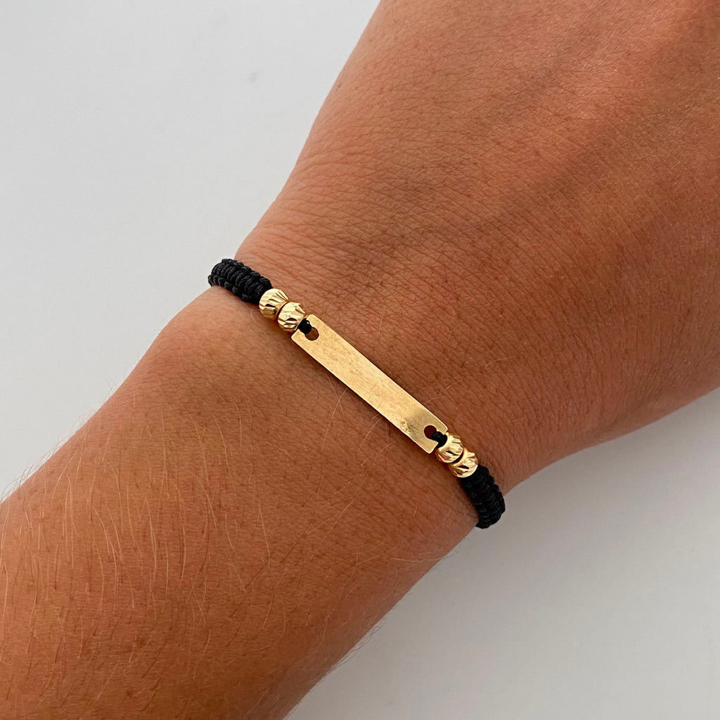 Pulsera tejida Placa Bolas diamantadas 4mm negra Oro amarillo 18k 0,6 Gr
