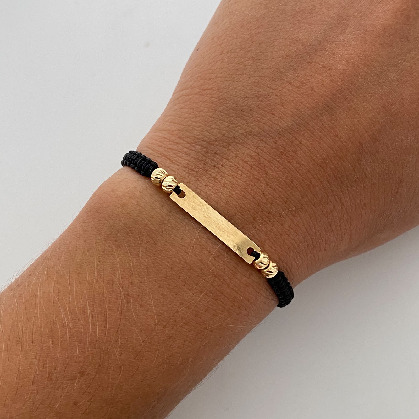 Pulsera tejida Placa Bolas diamantadas 4mm negra Oro amarillo 18k 0,6 Gr