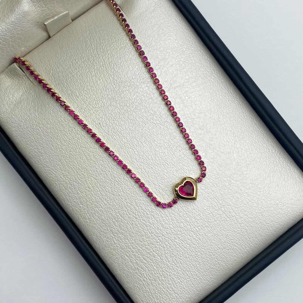 Pulso It tennis corazón circones fucsias Oro amarillo 18k 2,05 Gr / 1,6 mm / 18 Cm