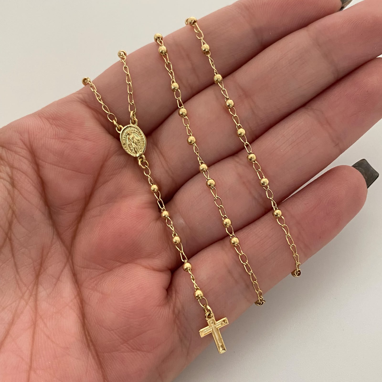 Rosario Bola lisa Virgen Milagrosa Oro amarillo 18k 4,15 Gr / 2 mm / 50 Cm Broche 0,30