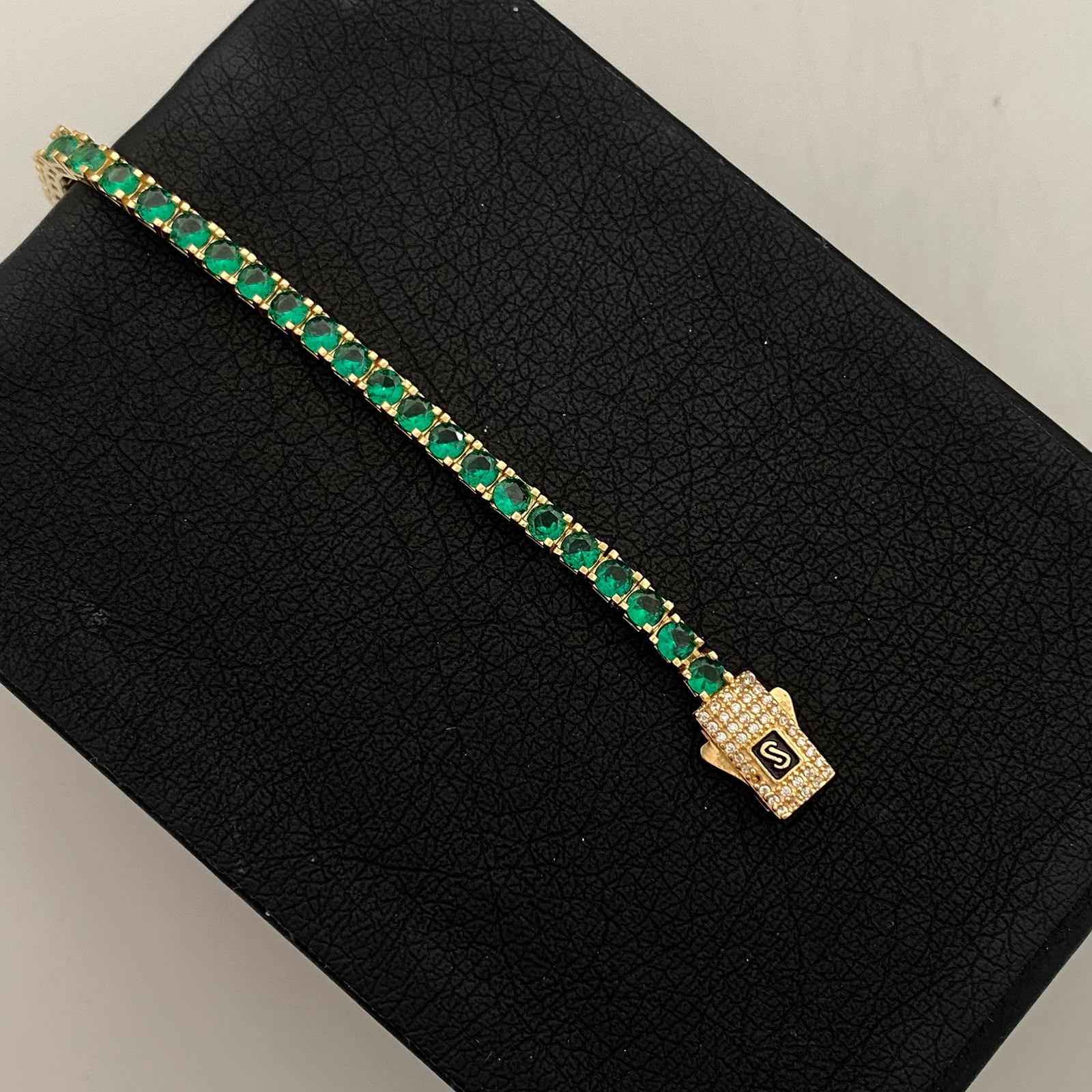Pulso It Tennis Circon Verde Oro amarillo 18k +4 / 10,1 Gr / 3,3 mm / 19,7 Cm
