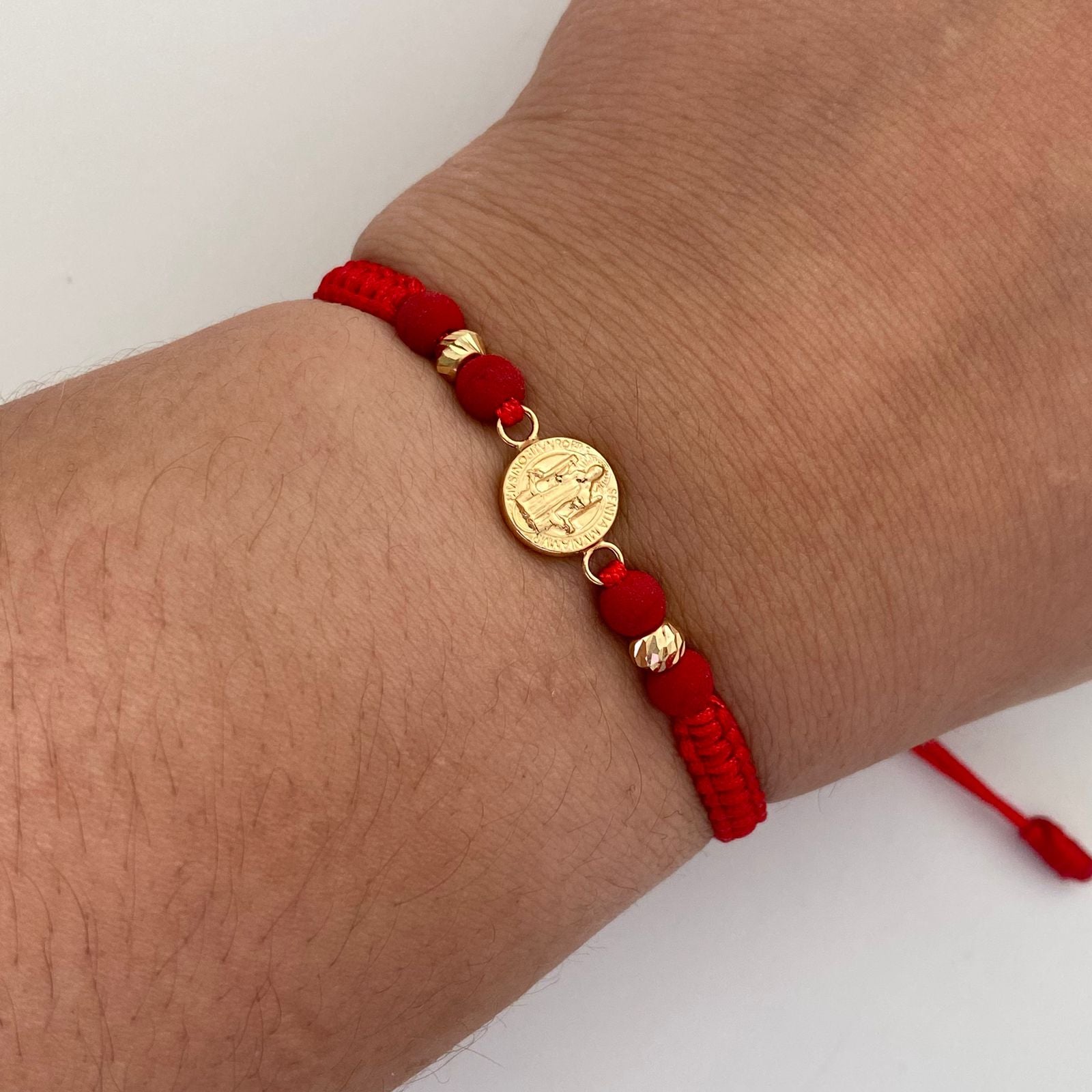Pulsera tejida Herraje san benito bolas diamantadas 4mm Oro amarillo 18k 0,5 Gr
