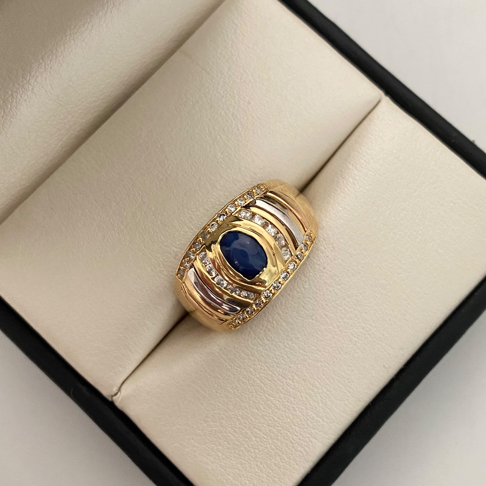 Anillo Casting Piedra Azul Oro amarillo 18k / Talla 10 / 6,35 Gr / 4,5 mm