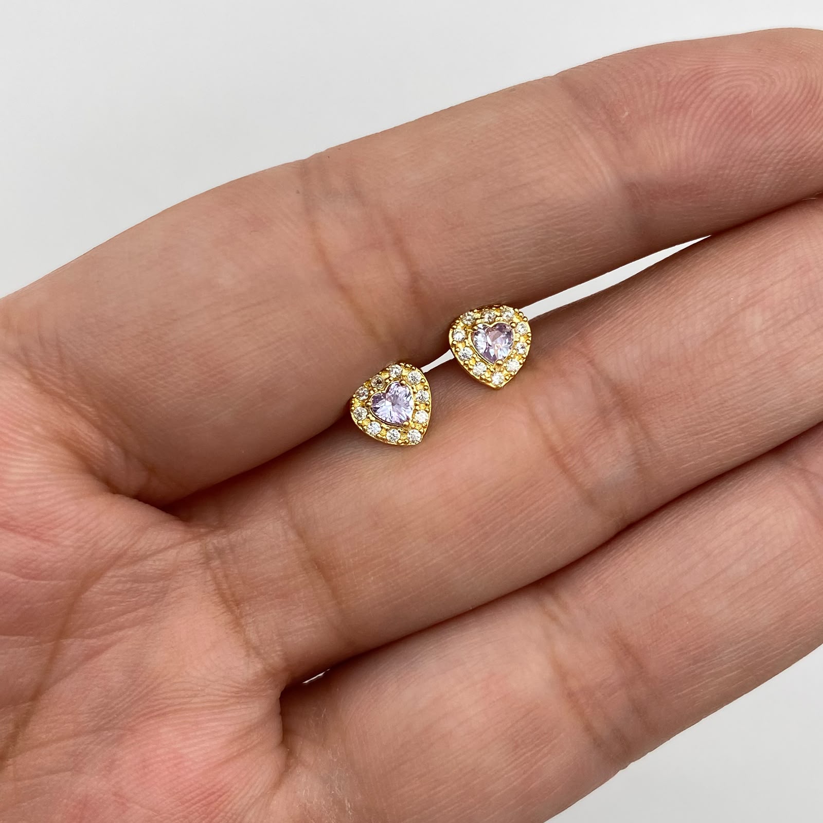 Topos corazón circones blancos y lila Oro amarillo 18k 0,9 Gr / 6,23 mm
