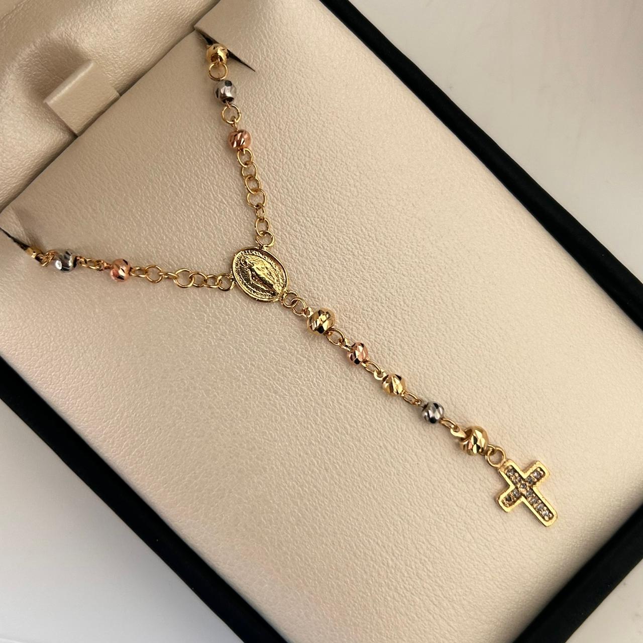 Rosario Bola diamantada 3mm Tres oros 18k 6,95 Gr / 50 Cm  Broche 0,30