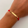 Pulsera tejida Placa bolas diamantadas 4mm roja Oro amarillo 18k 0,6 Gr