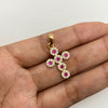 Dije cruz circulo circones blancos y fucsia Oro amarillo 18k 2,30 Gr / 16,10 mm / 3 Cm