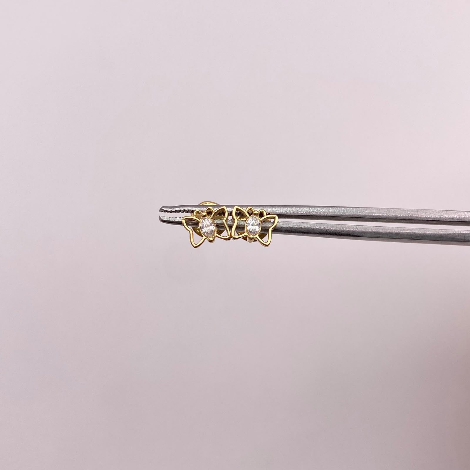 Topos Mariposa circones blancos y verdes Oro amarillo 18k 1 Gr / 8,5 mm