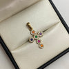 Dije cruz circulos circones multicolor Oro amarillo 18k 2,4 Gr / 16,10 mm / 3 Cm