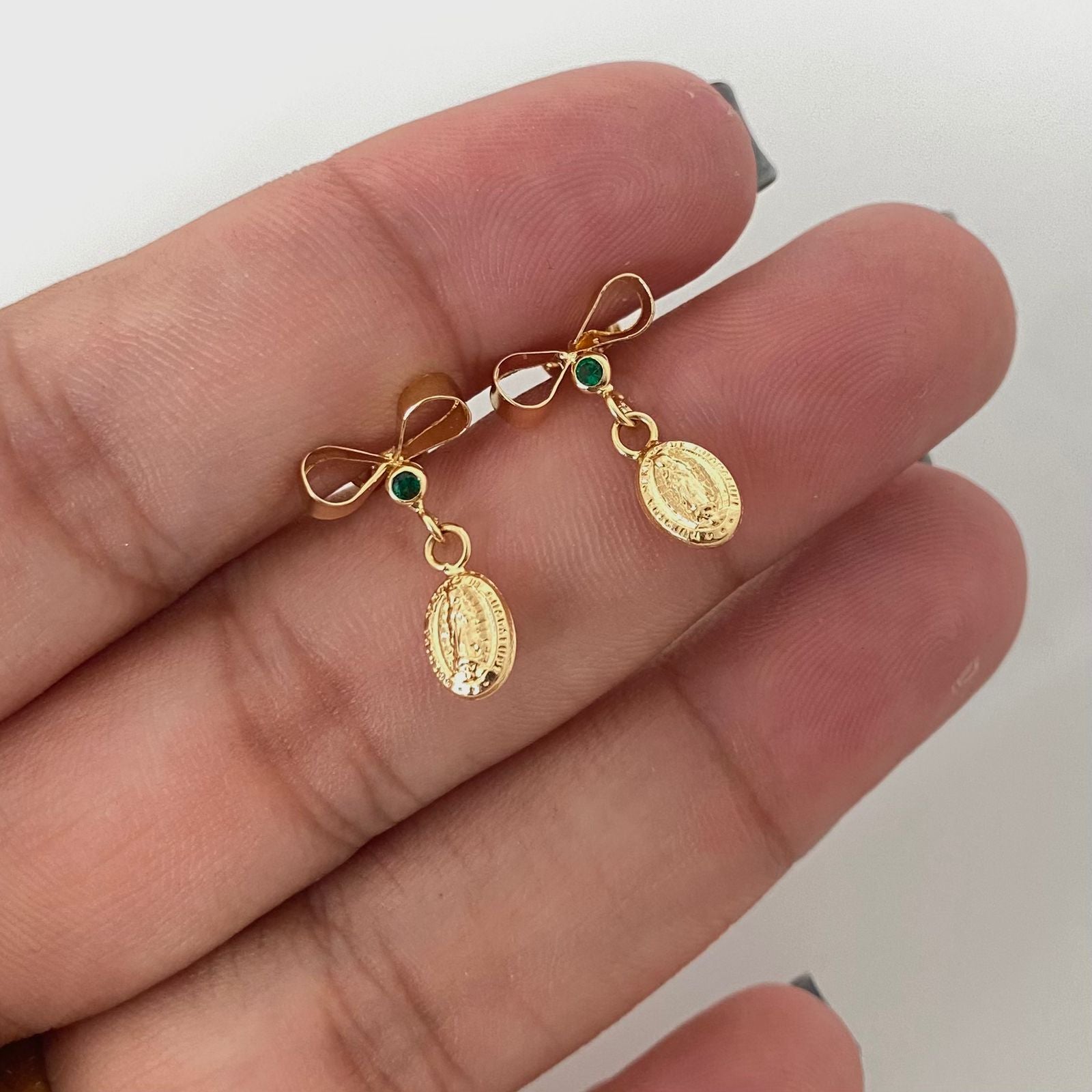 Topos moño circon verde virgen guadalupe Oro amarillo 18k 1,10 Gr / 10,8 mm