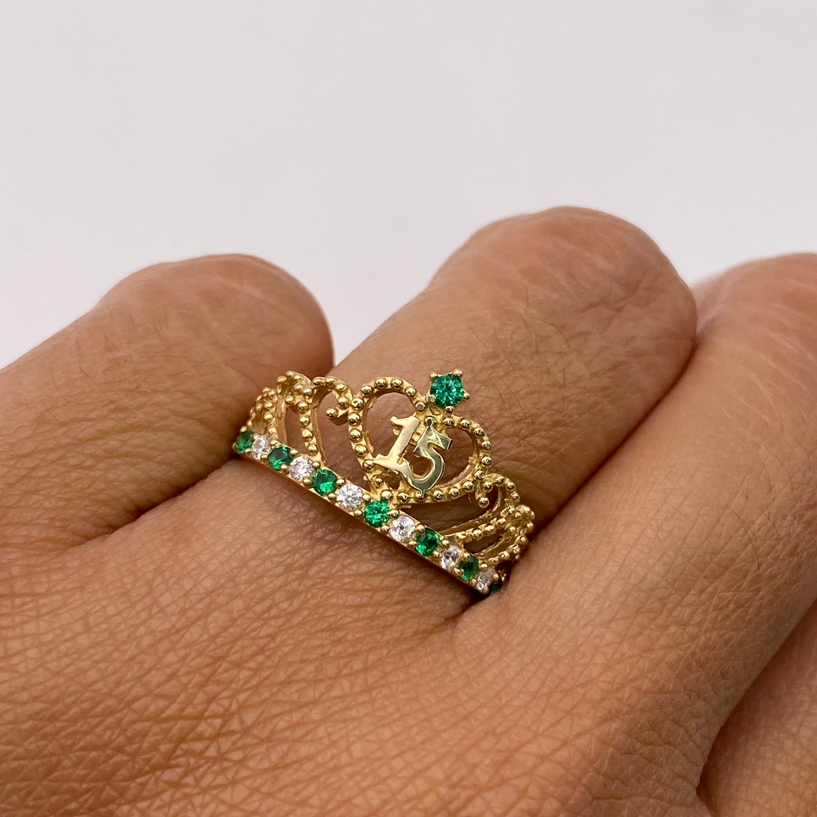 Anillo 15 Casting verde Oro amarillo 18k / Talla 7 / 2,45 Gr