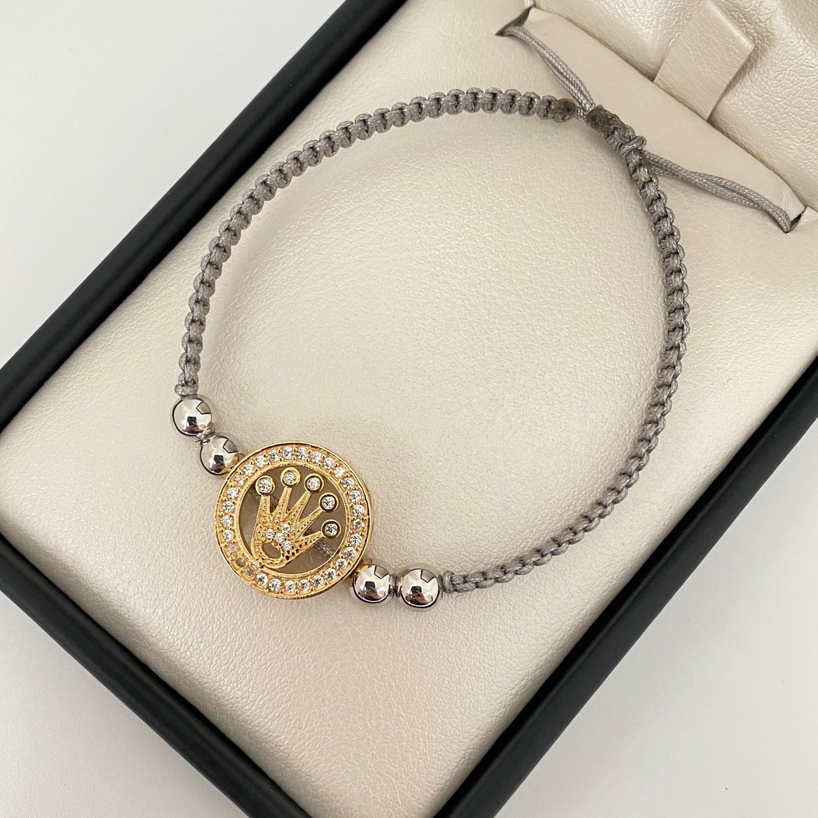 Pulsera tejida silueta corona casting bolas lisas #5 Oro amarillo y Oro blanco 18k 4,15 Gr