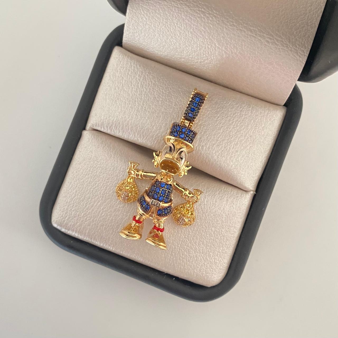 Dije tio rico azul bolsas de dinero Oro amarillo 18k 6,4 Gr / 3,5 Cm