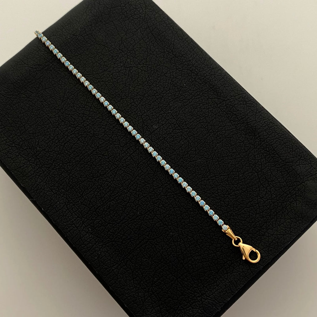 Pulso It Tennis Azul Turquesa Oro amarillo 18k +6 / 2,05 Gr / 1,6 mm / 18,4 Cm