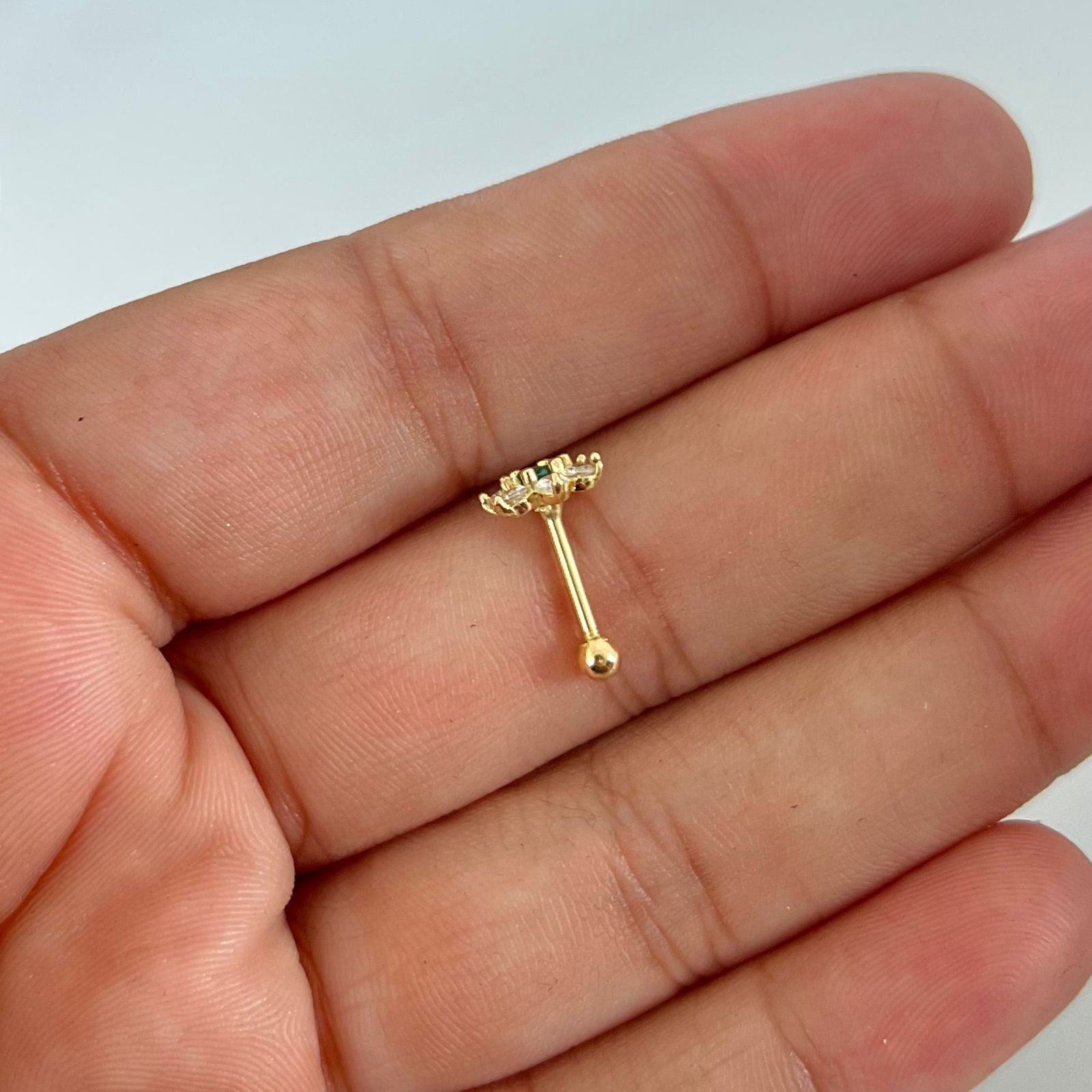 Piercing flor punto circon verde (joya ) Oro amarillo 18k 0,7 Gr
