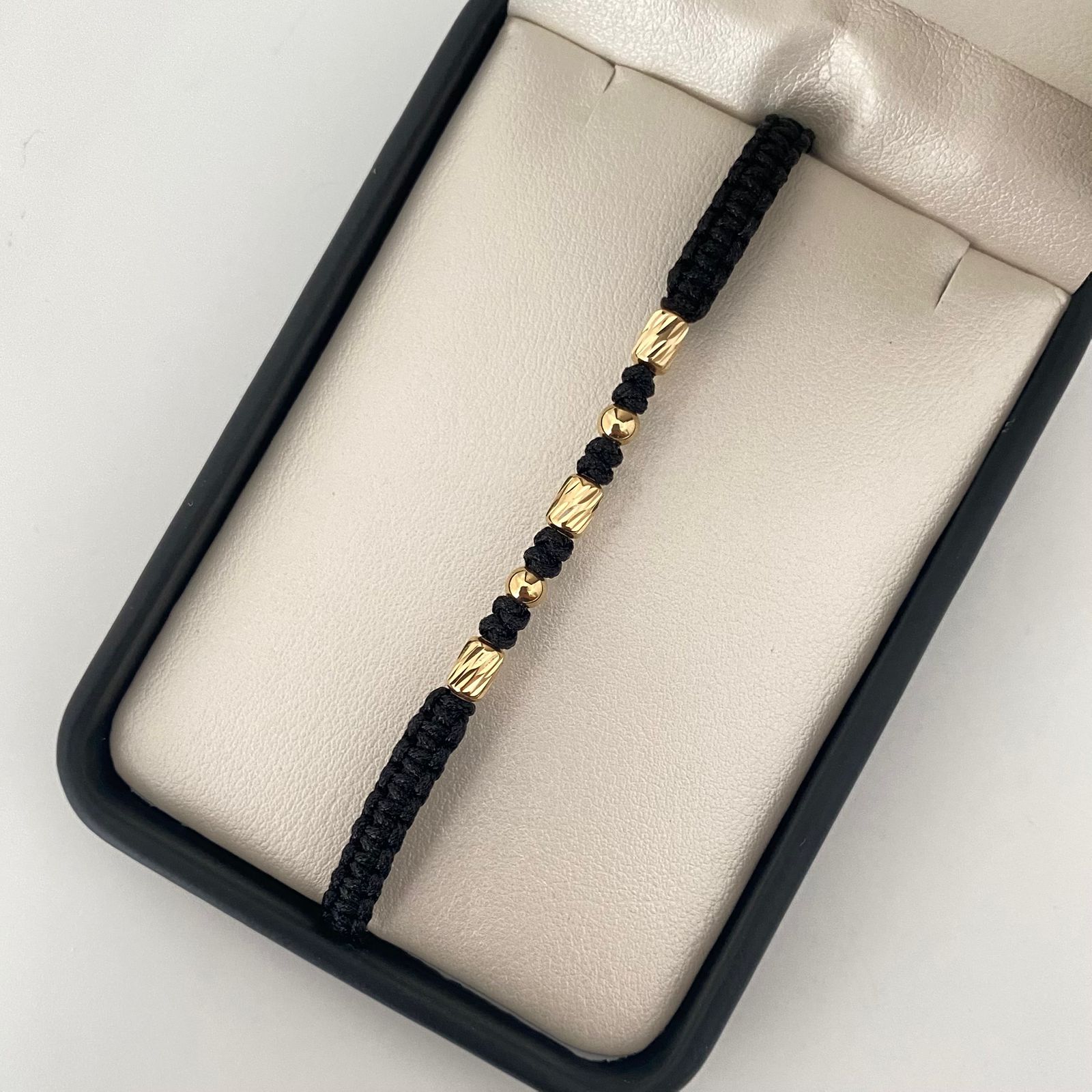 Pulsera tejida balines lisos #4 y cilindros diamantados #4 Oro amarillo 18k 0,70 Gr