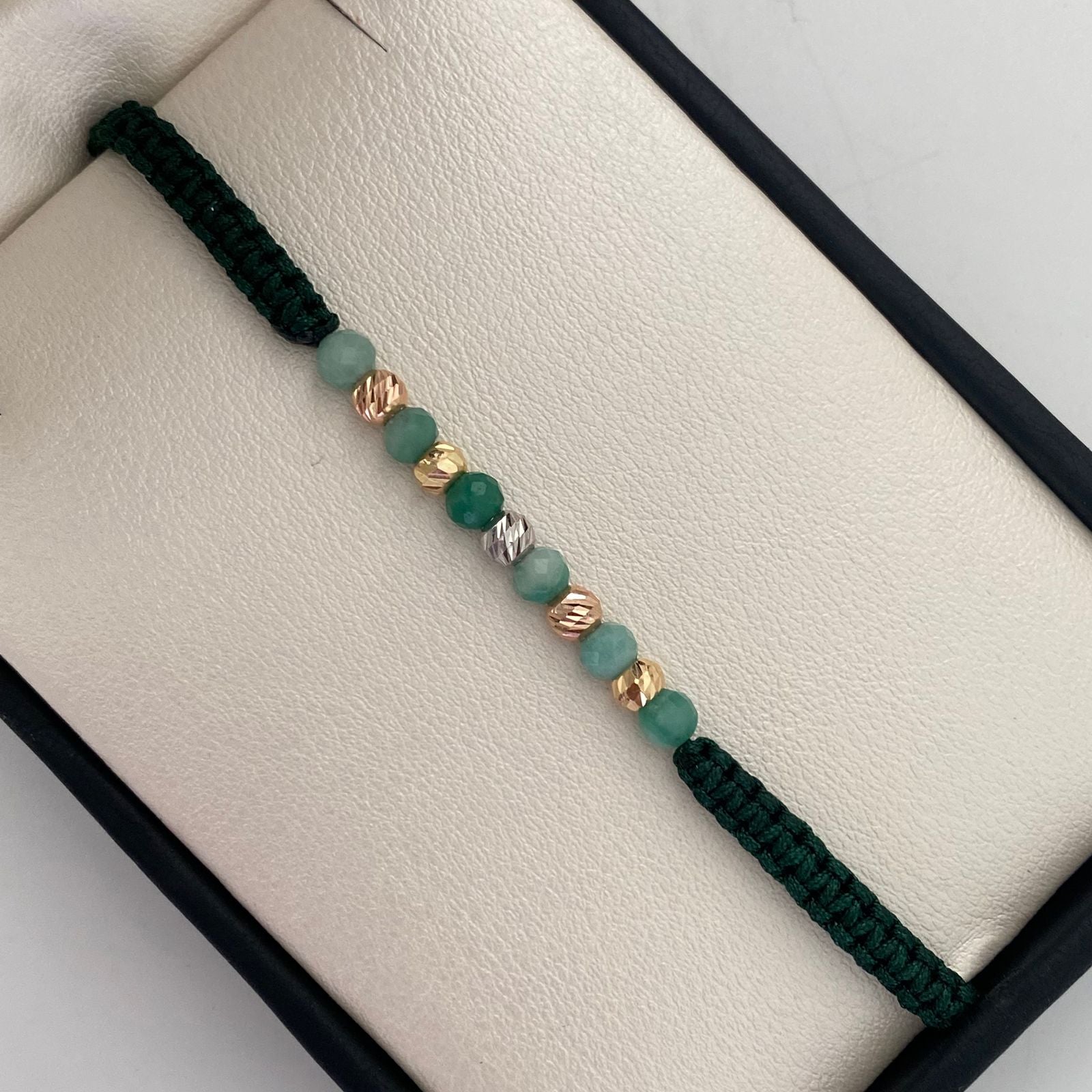 Pulsera tejida Bolas Diamantadas 4mm + Morrallas Tres oros 18k 0,5 Gr