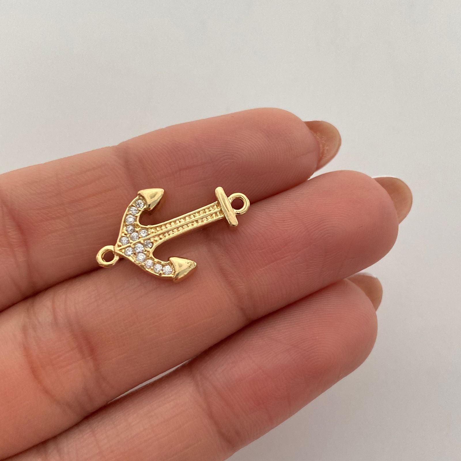 Herraje ancla con circones blancos  Oro amarillo 18k 1,7 Gr / 2 Cm