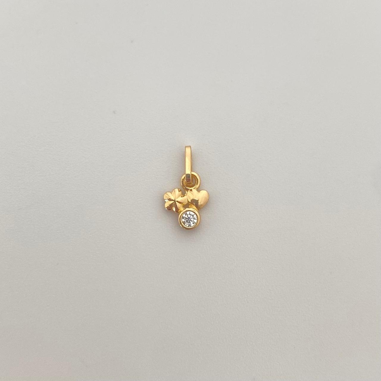 Dije flor corazon punto circon Oro amarillo 18k 0,40 Gr / 1,0 Cm