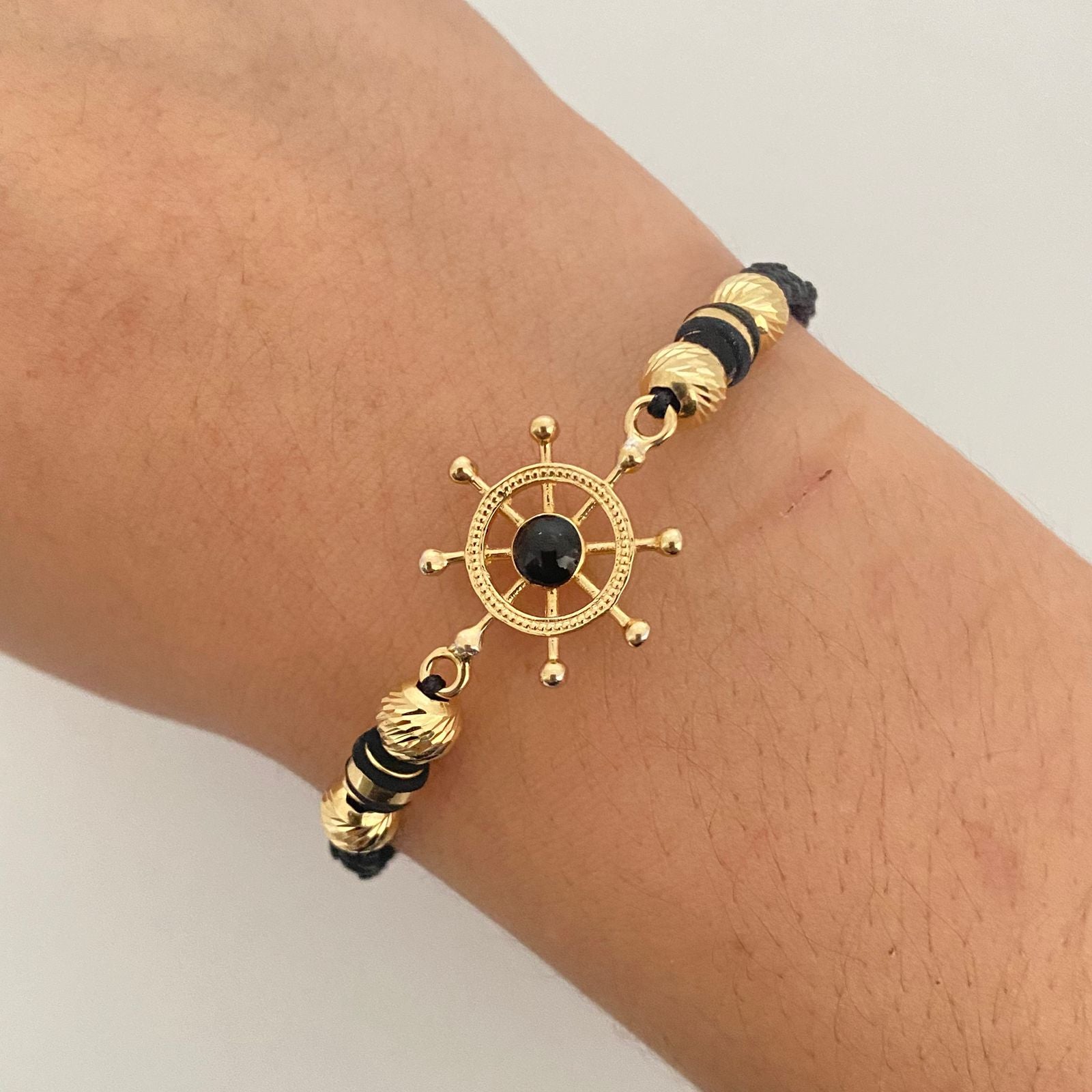 Pulsera tejida timon balines diamantados #6 neoros 3 rayas #6 Oro amarillo 18k 3,1 Gr
