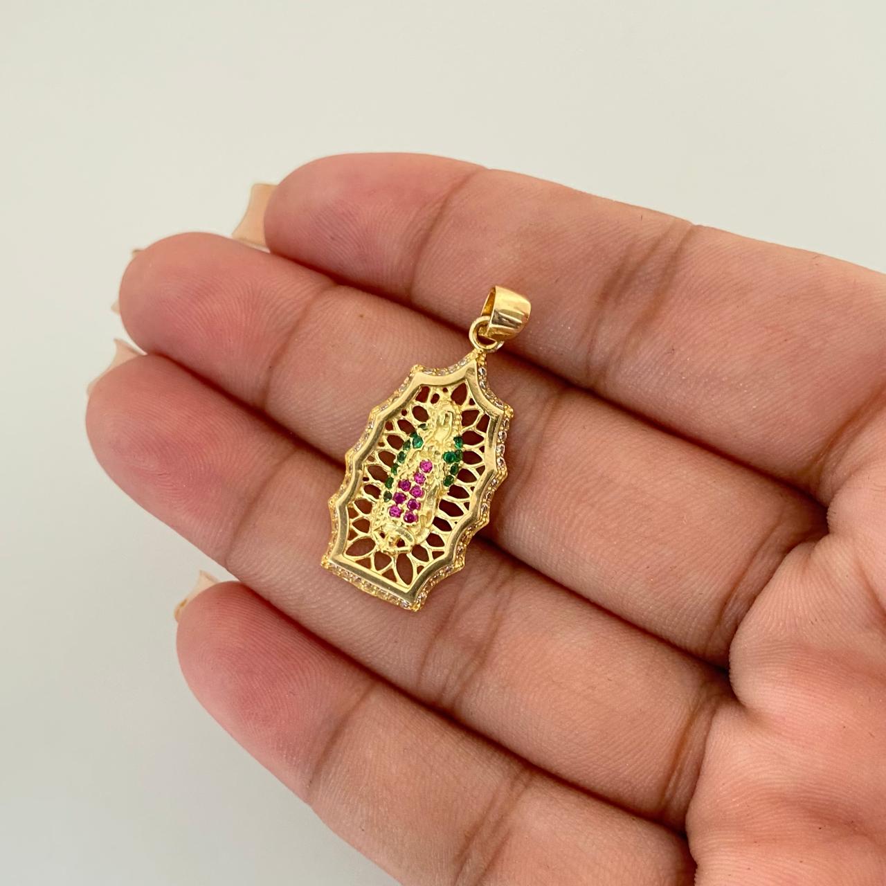 Dije silueta guadalupe colores borde casting Oro amarillo 18k 3,10 Gr / 3,5 Cm